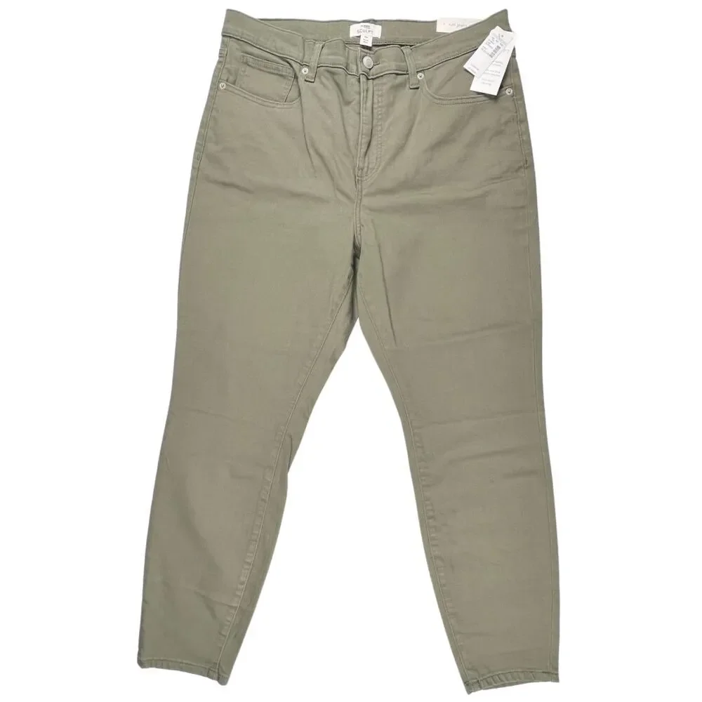 M Jeans Pants 14W Olive Green Neutral Tone Denim Casual Skinny High Rise Jeans - Picture 1 of 14